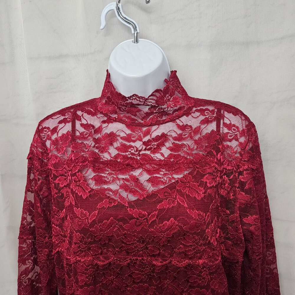 Apt 9 Blouse Red Lace Floral Goth Whimsigoth Dark Fairy Indie Grunge L - Picture 3 of 13